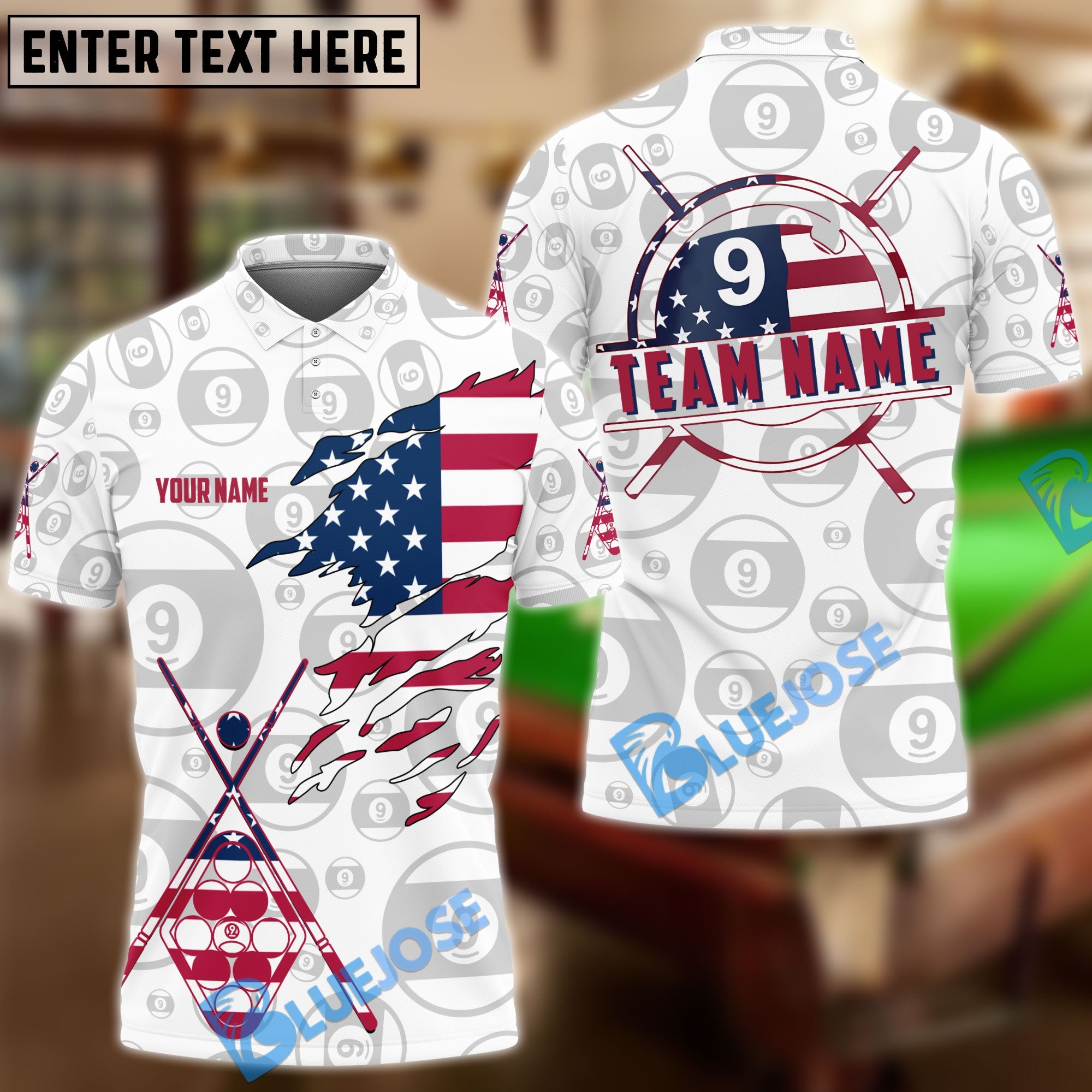 BlueJose Billiards Ball 8 And 9 White Ball Pattern US Flag Personalized Shirt (2 Colors)