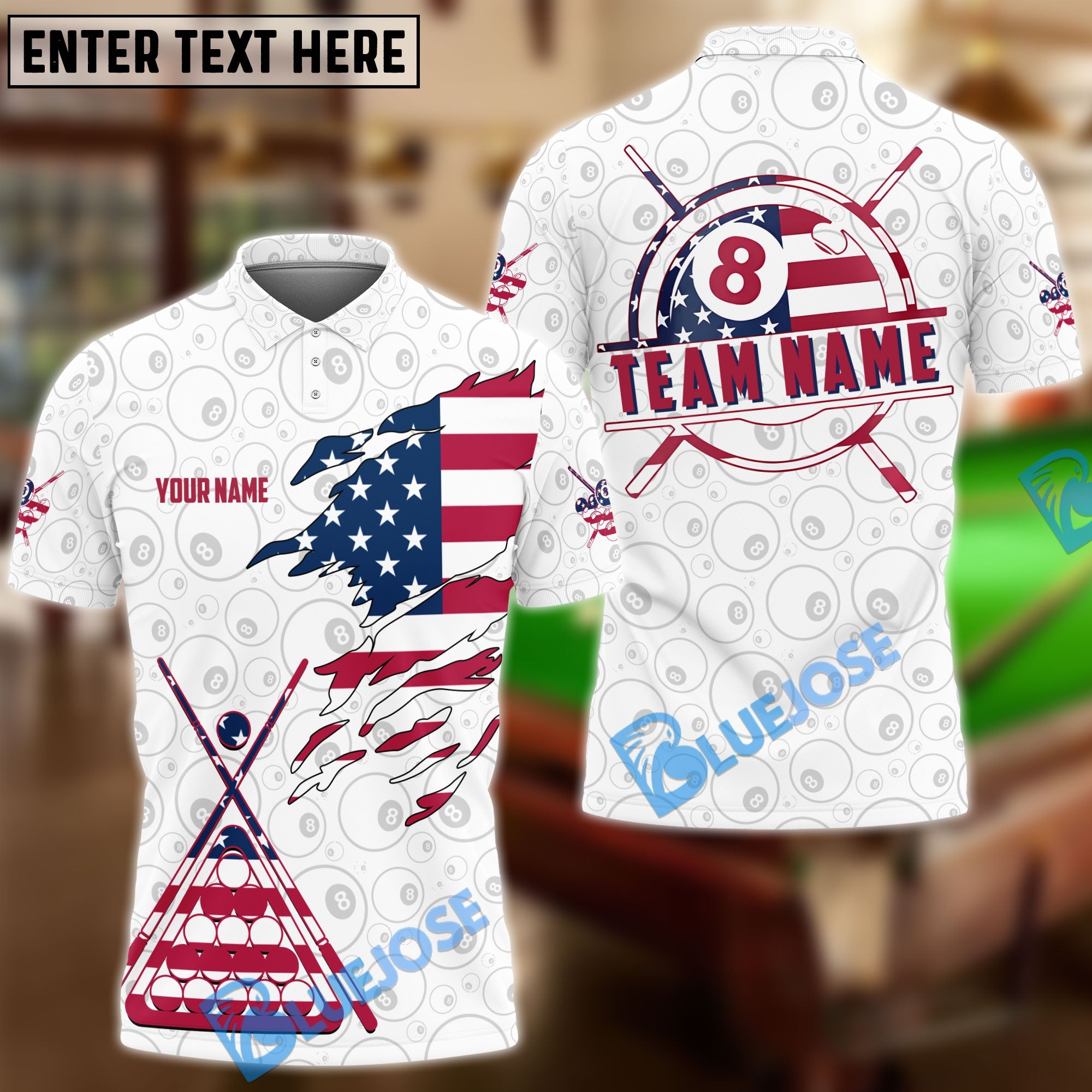 BlueJose Billiards Ball 8 And 9 White Ball Pattern US Flag Personalized Shirt (2 Colors)