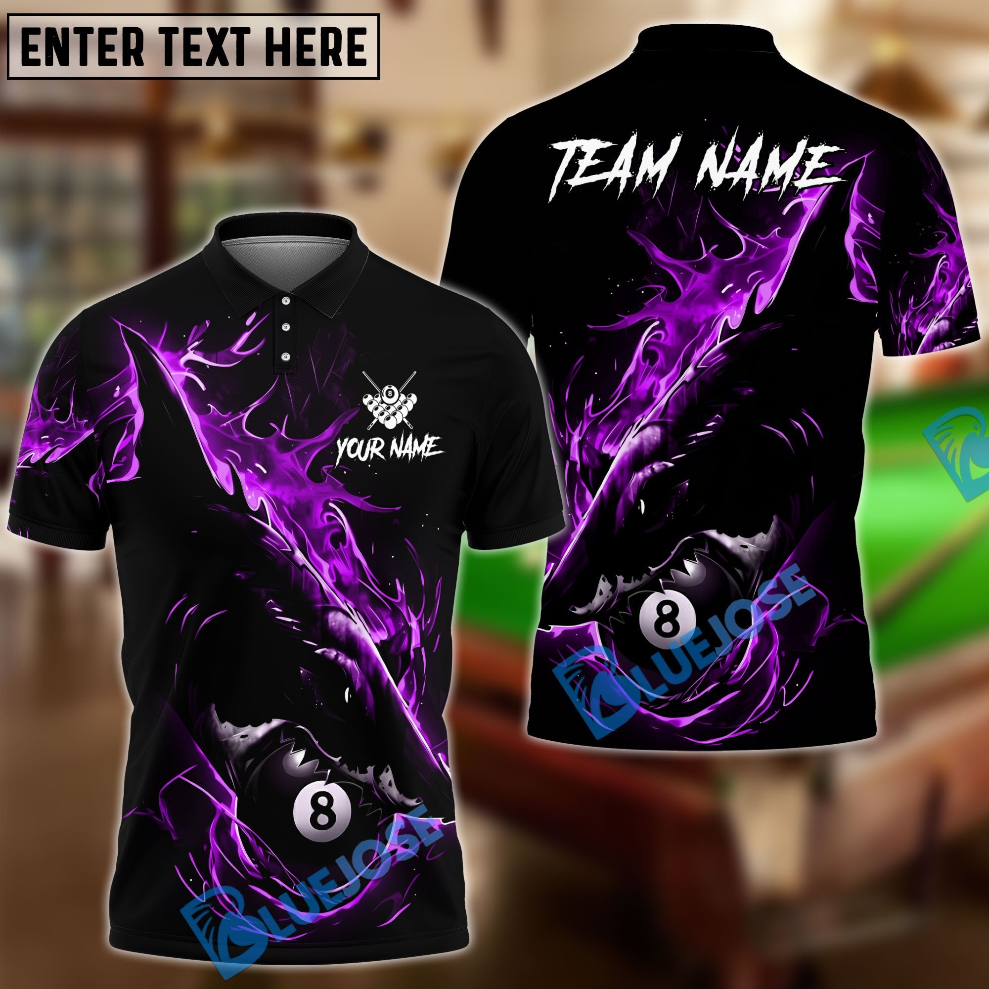 BlueJose Billiards Ball 8 Dark Shark Customized Name, Team Name 3D Shirt (4 Colors)