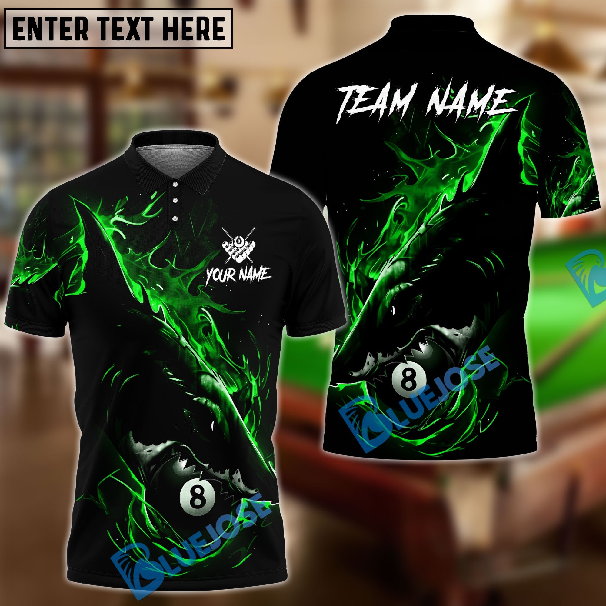 BlueJose Billiards Ball 8 Dark Shark Customized Name, Team Name 3D Shirt (4 Colors)