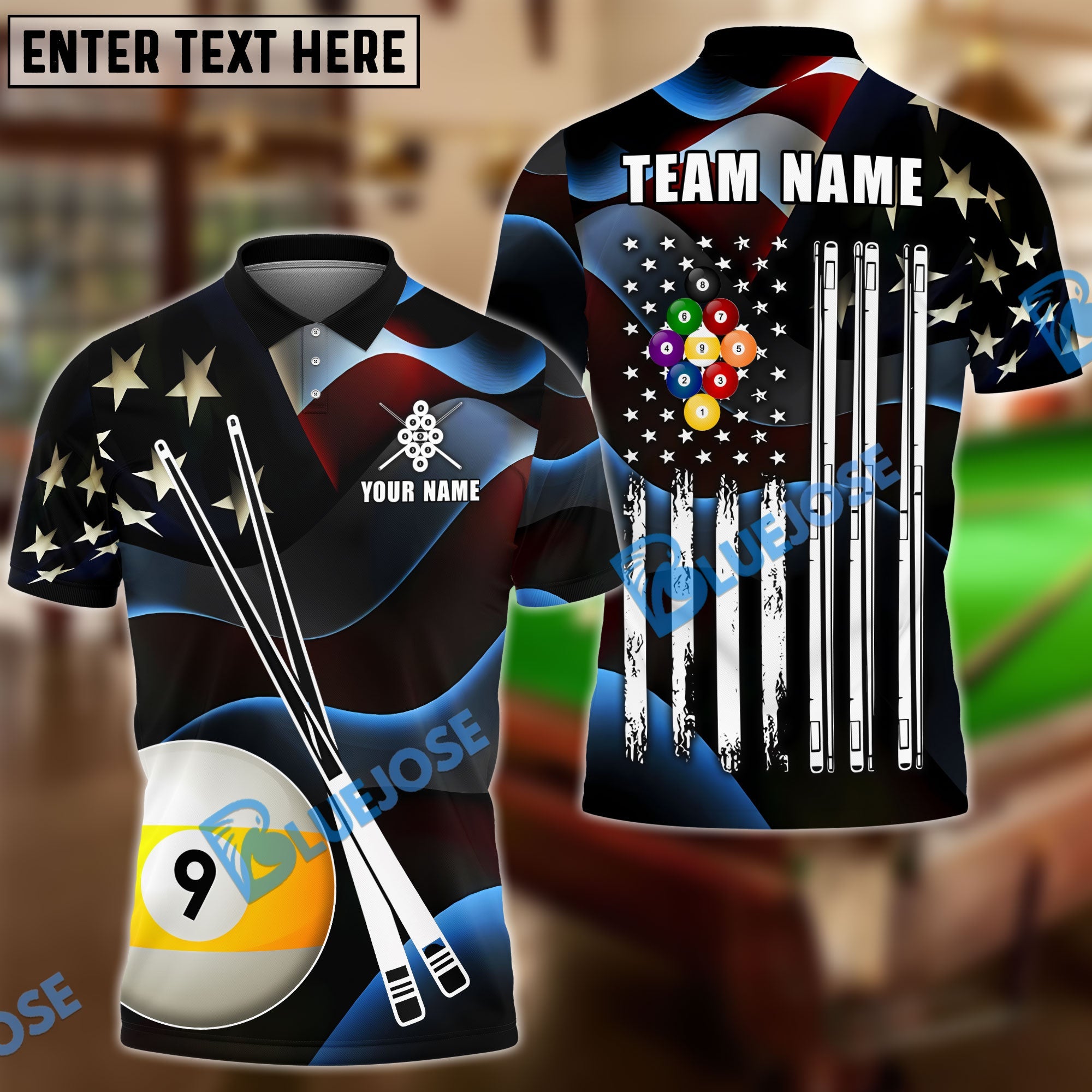 BlueJoses Billiards Ball 9 Magic Flag Rack Customized Name, Team Name 3D Shirt