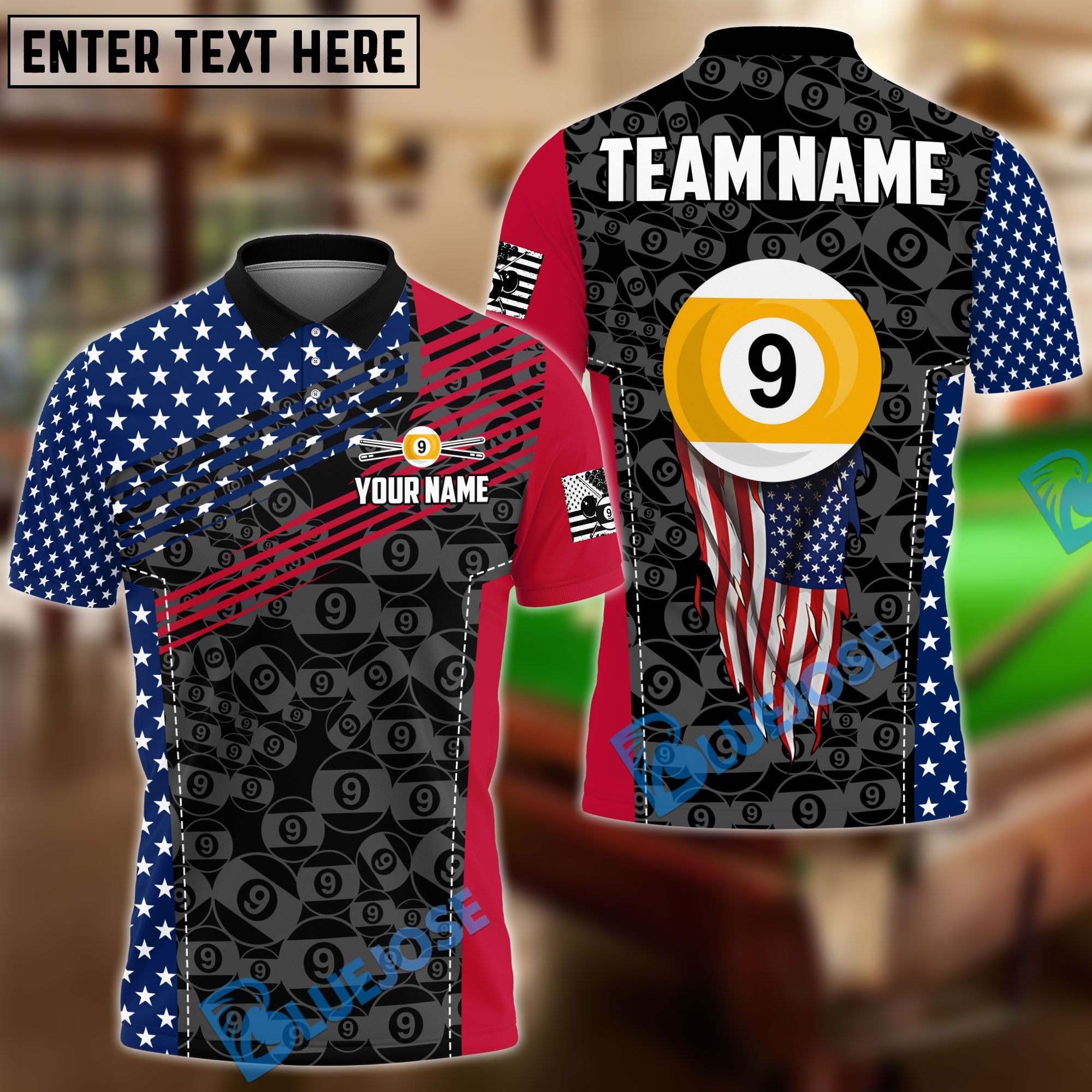 BlueJose Billiards Ball 8 And 9 American Flag Fly Up Personalized Shirt (2 Colors)