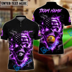 BlueJose Billiards 8 Ball 9 Ball Flame American Flag Skull Customized Name, Team Name 3D Shirt (4 Colors)