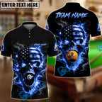 BlueJose Billiards 8 Ball 9 Ball Flame American Flag Skull Customized Name, Team Name 3D Shirt (4 Colors)