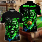BlueJose Billiards 8 Ball 9 Ball Flame American Flag Skull Customized Name, Team Name 3D Shirt (4 Colors)