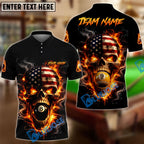 BlueJose Billiards 8 Ball 9 Ball Flame American Flag Skull Customized Name, Team Name 3D Shirt (4 Colors)