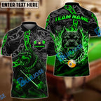 BlueJose Billiards 9-Ball Pitbull Flame Chain Personalized Name Shirt (4 Colors)