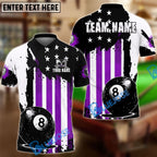 BlueJose Billiards 8 Ball American Flag Striped Colorful Customized Name, Team Name 3D Shirt (6 Colors)