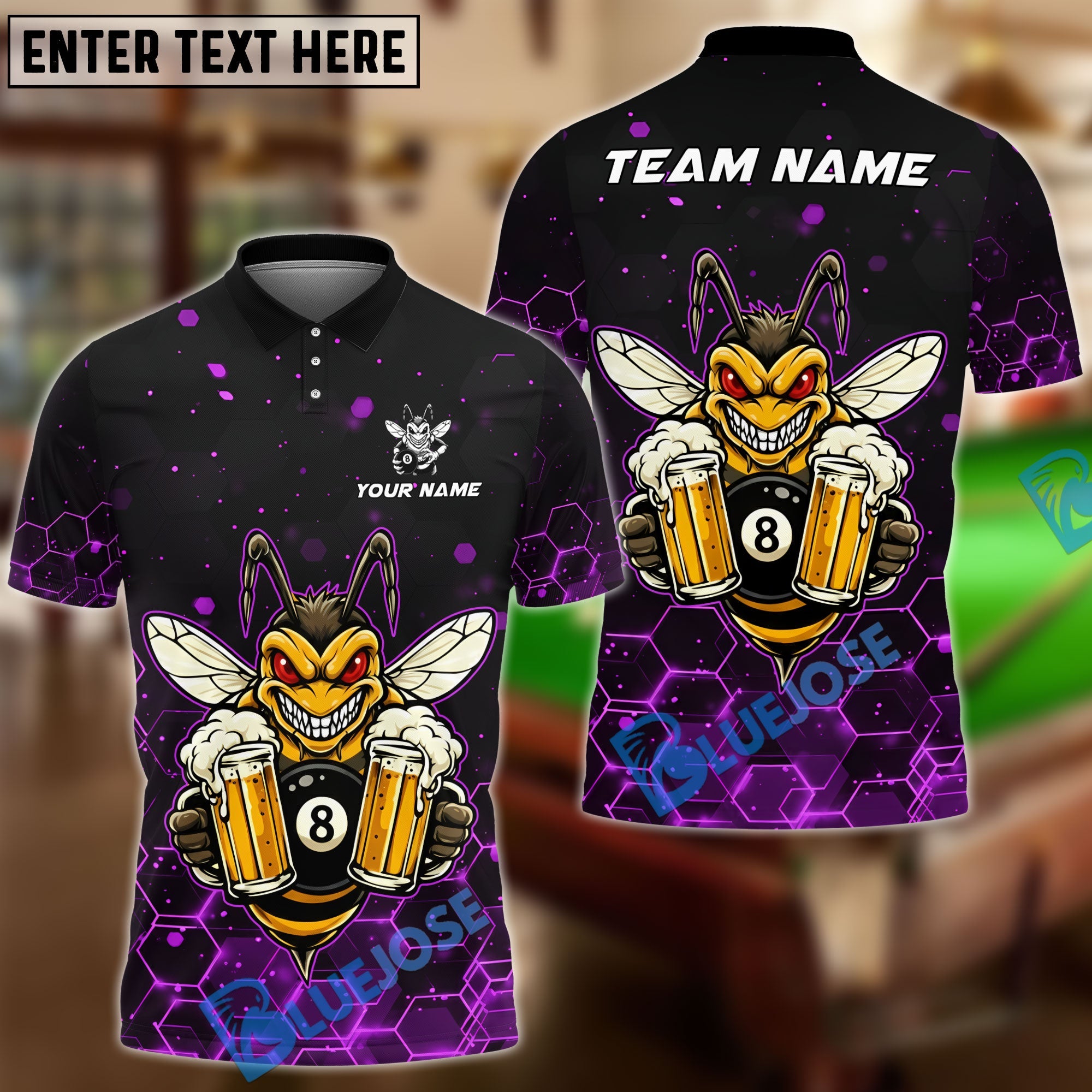 BlueJose Billiards 8 Ball Funny Beer Bee Customized Name, Team Name 3D Shirt (6 Colors)