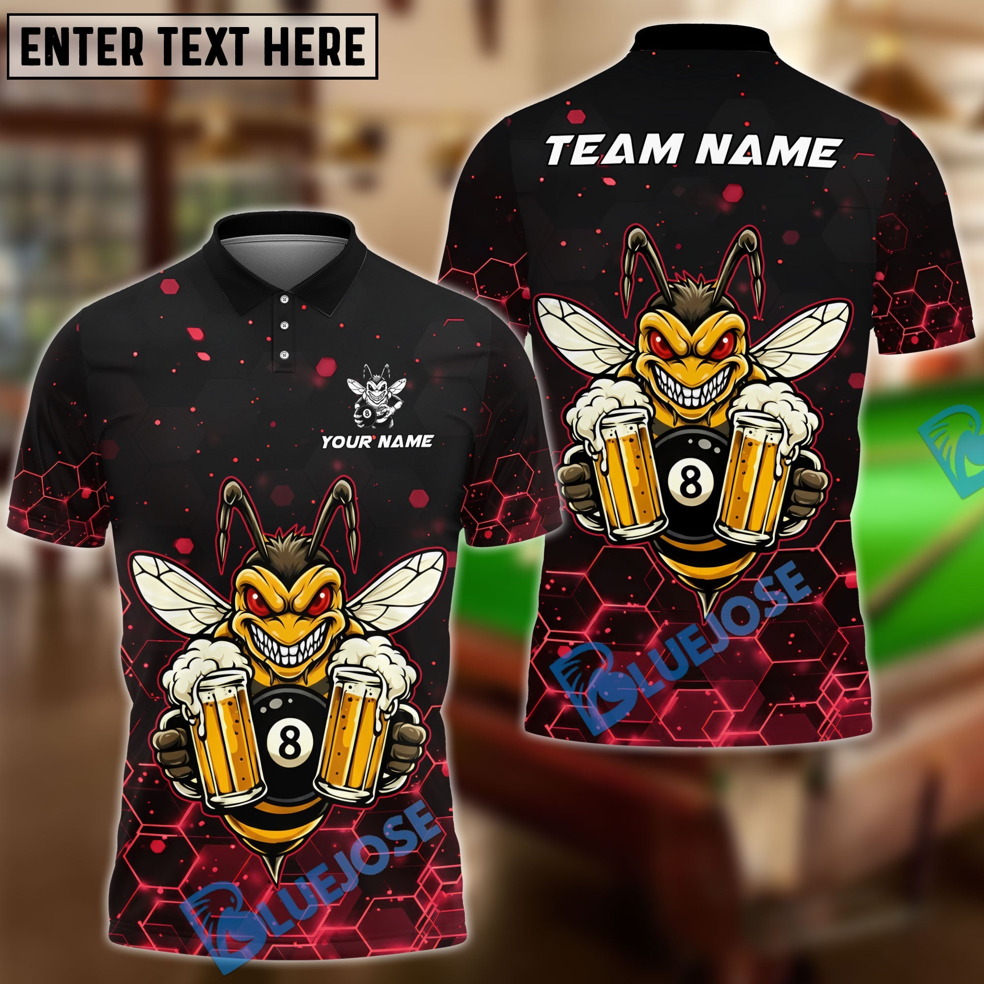 BlueJose Billiards 8 Ball Funny Beer Bee Customized Name, Team Name 3D Shirt (6 Colors)