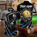 BlueJose Billiards 8 Ball & 9 Ball Metallic Break Glass Customized Name, Team Name 3D Shirt (6 Colors)