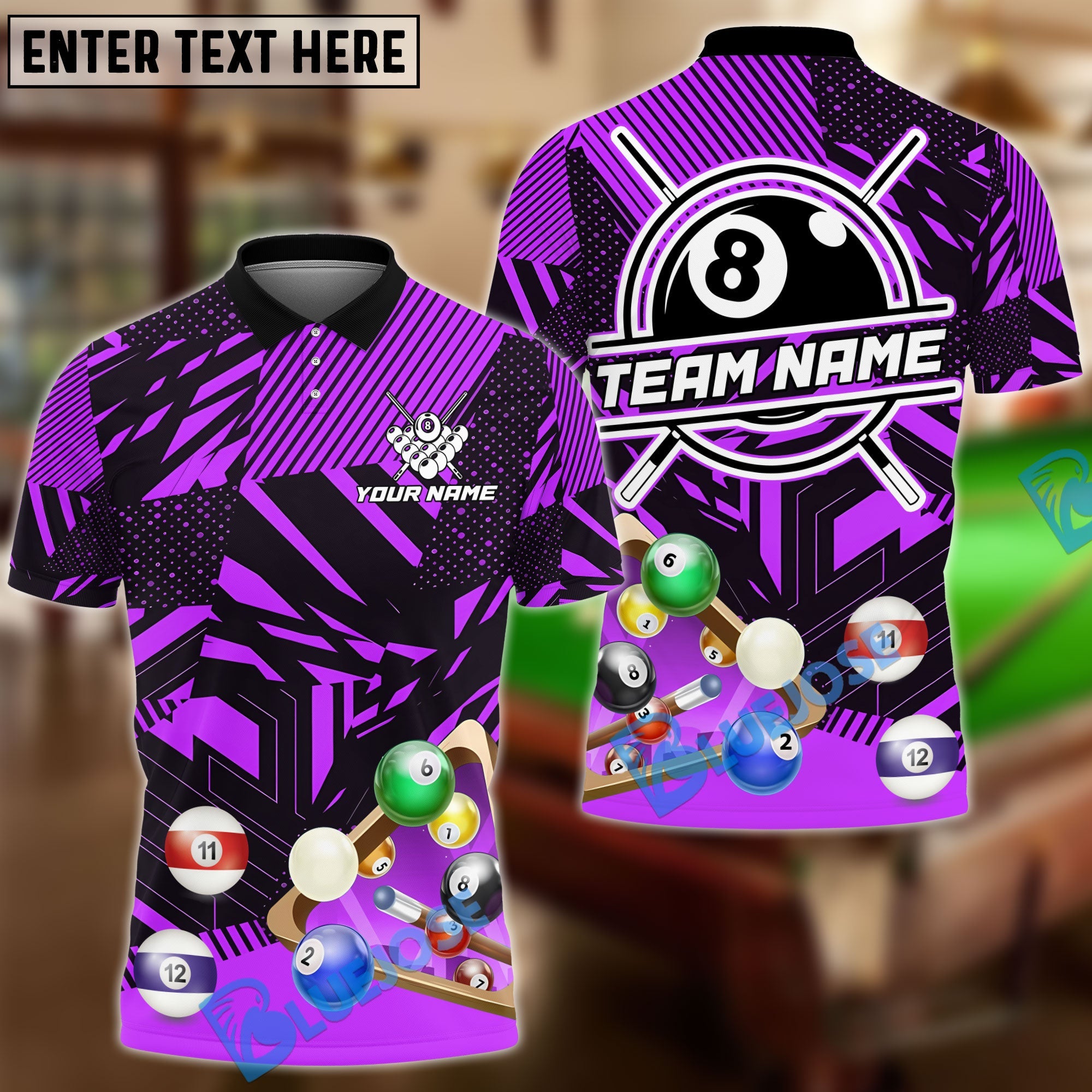 BlueJose Billiards 8 Ball Sport Tour Personalized Name Shirt (6 Colors)
