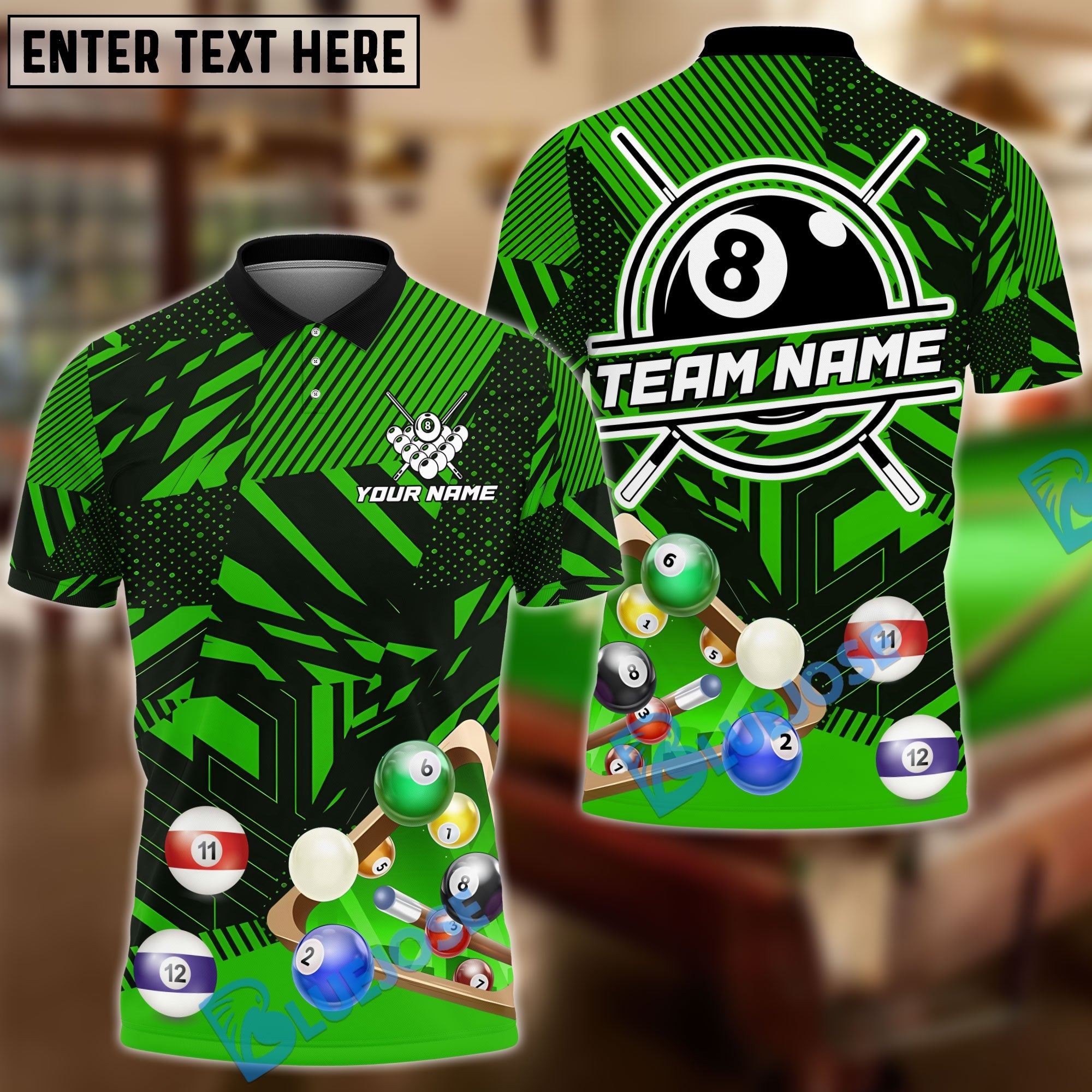 BlueJose Billiards 8 Ball Sport Tour Personalized Name Shirt (6 Colors)