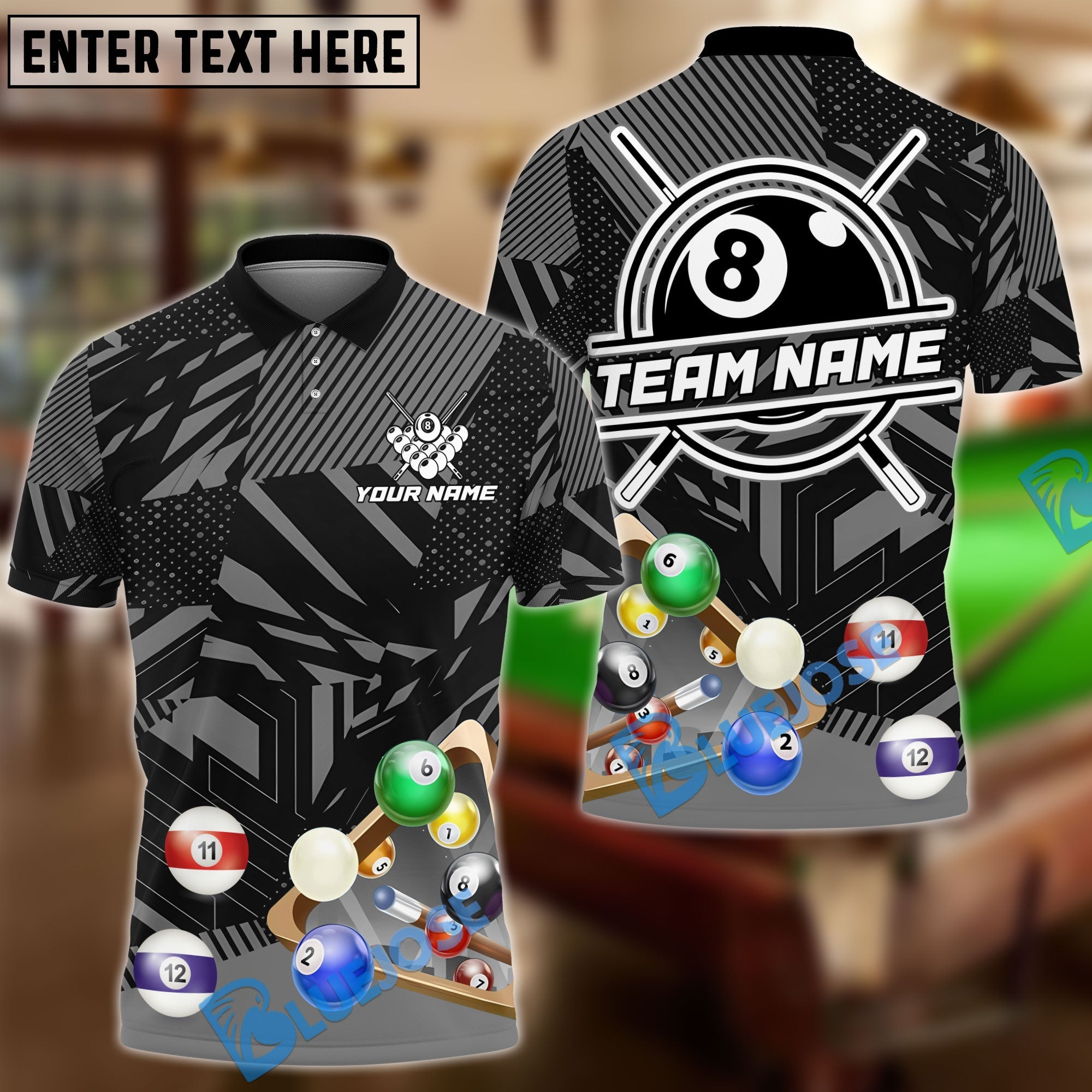 BlueJose Billiards 8 Ball Sport Tour Personalized Name Shirt (6 Colors)