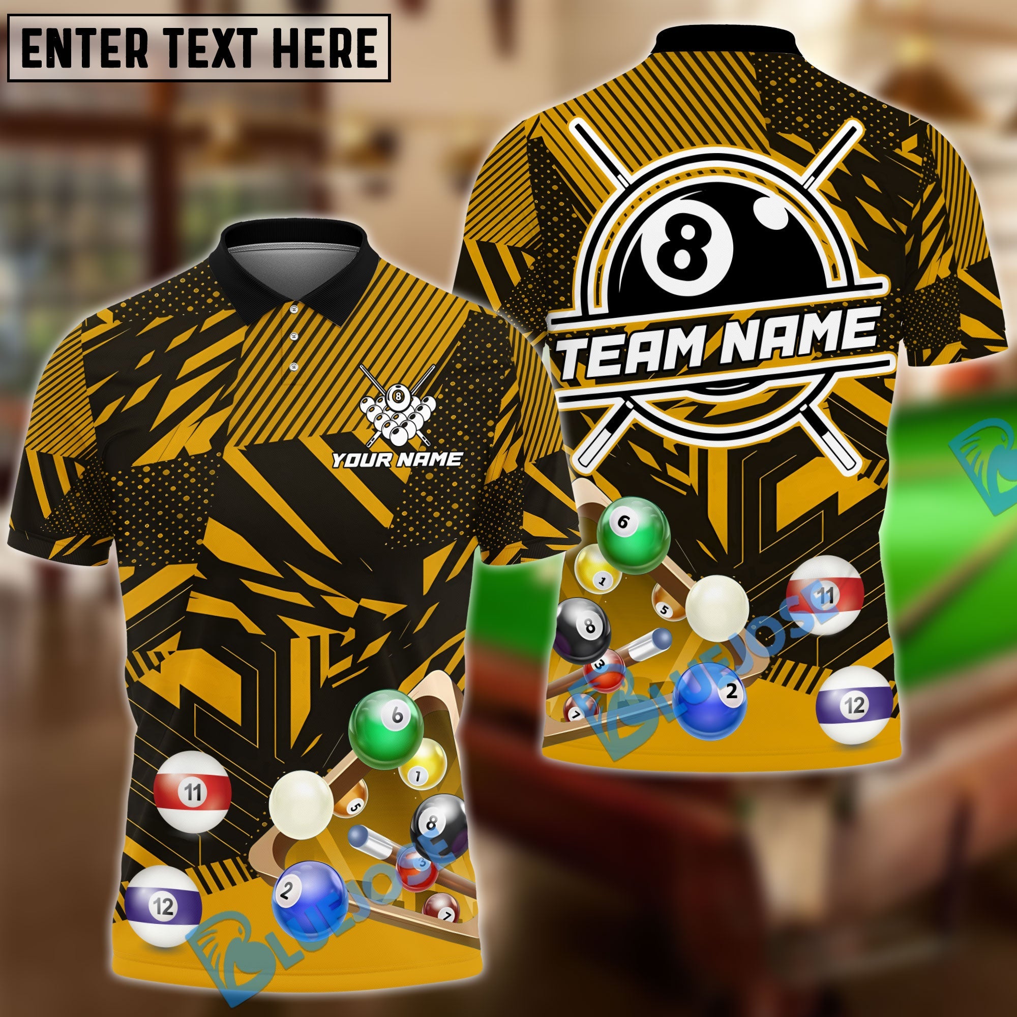 BlueJose Billiards 8 Ball Sport Tour Personalized Name Shirt (6 Colors)