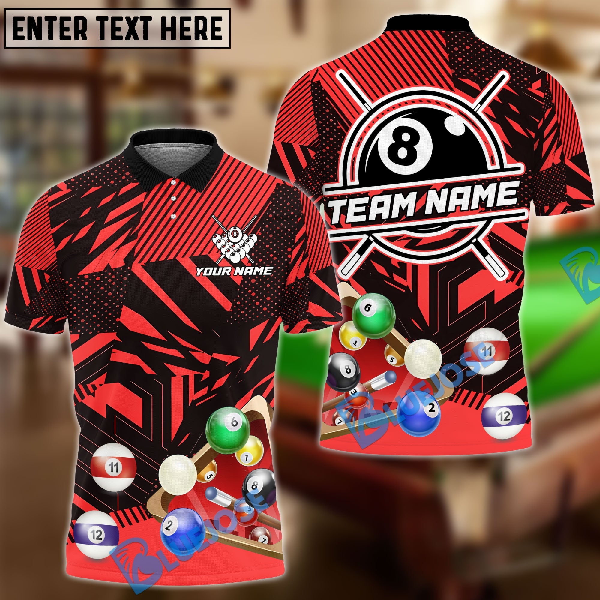 BlueJose Billiards 8 Ball Sport Tour Personalized Name Shirt (6 Colors)