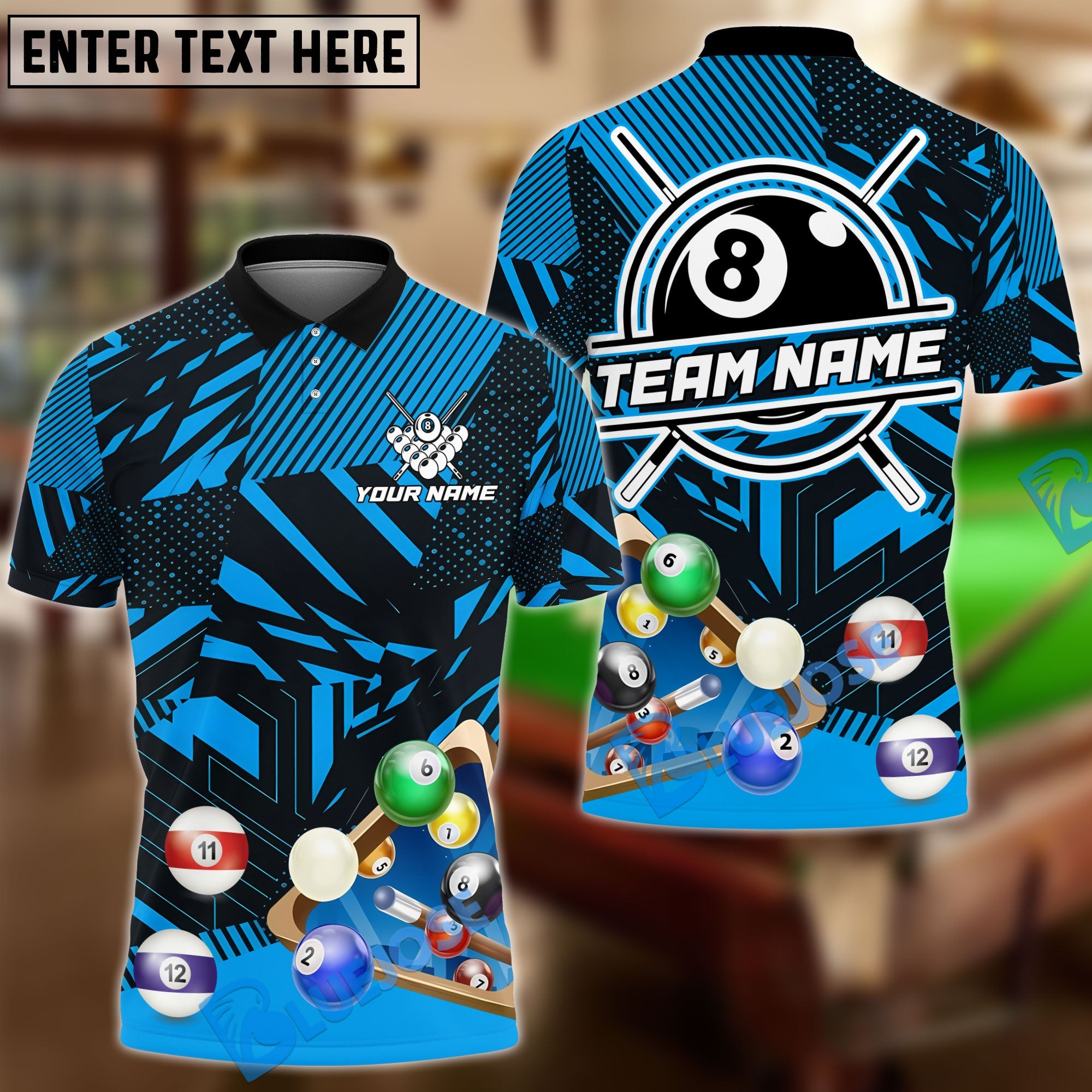BlueJose Billiards 8 Ball Sport Tour Personalized Name Shirt (6 Colors)