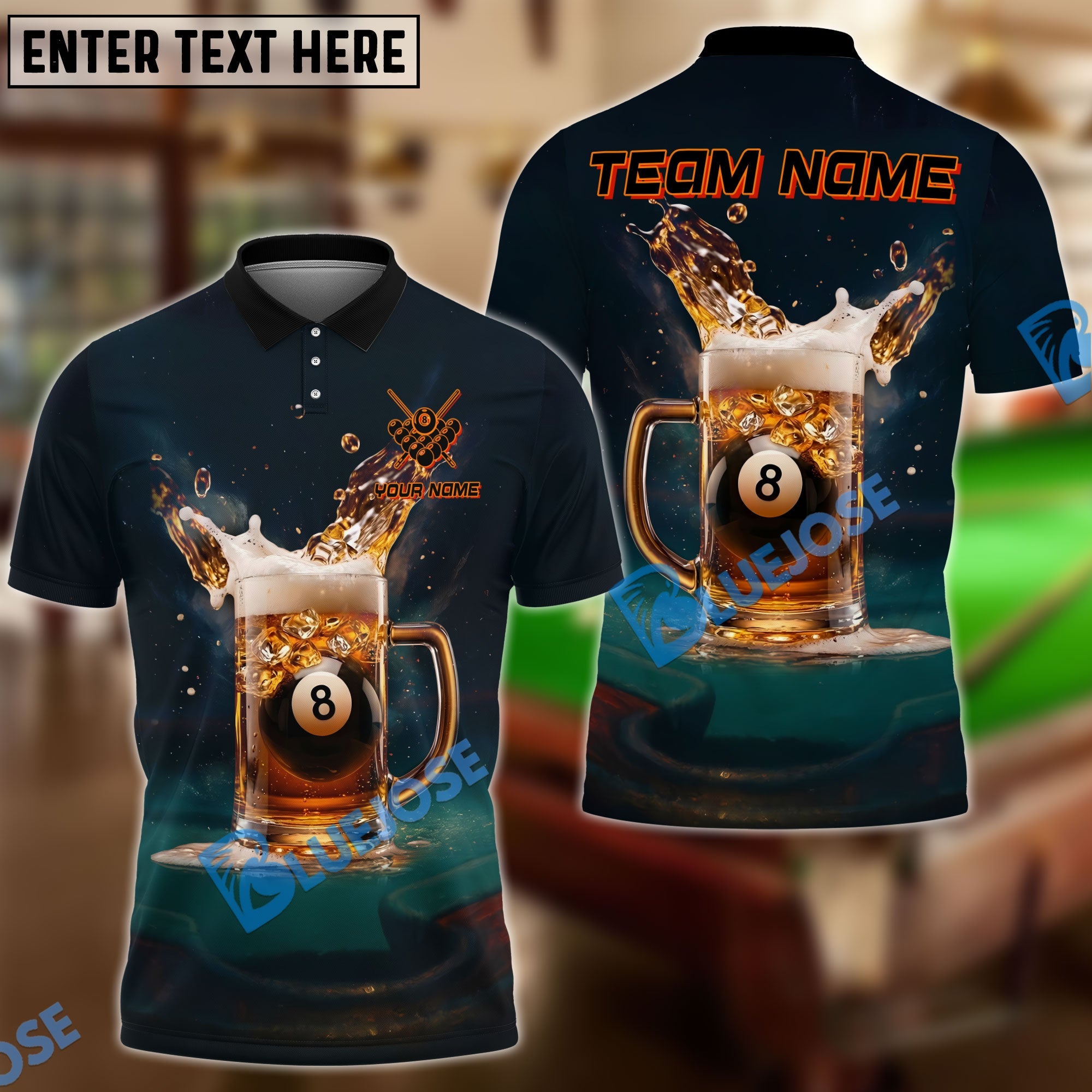 BlueJose Billiards 8 Ball Beer Glass Shot On Table Personalized Shirt