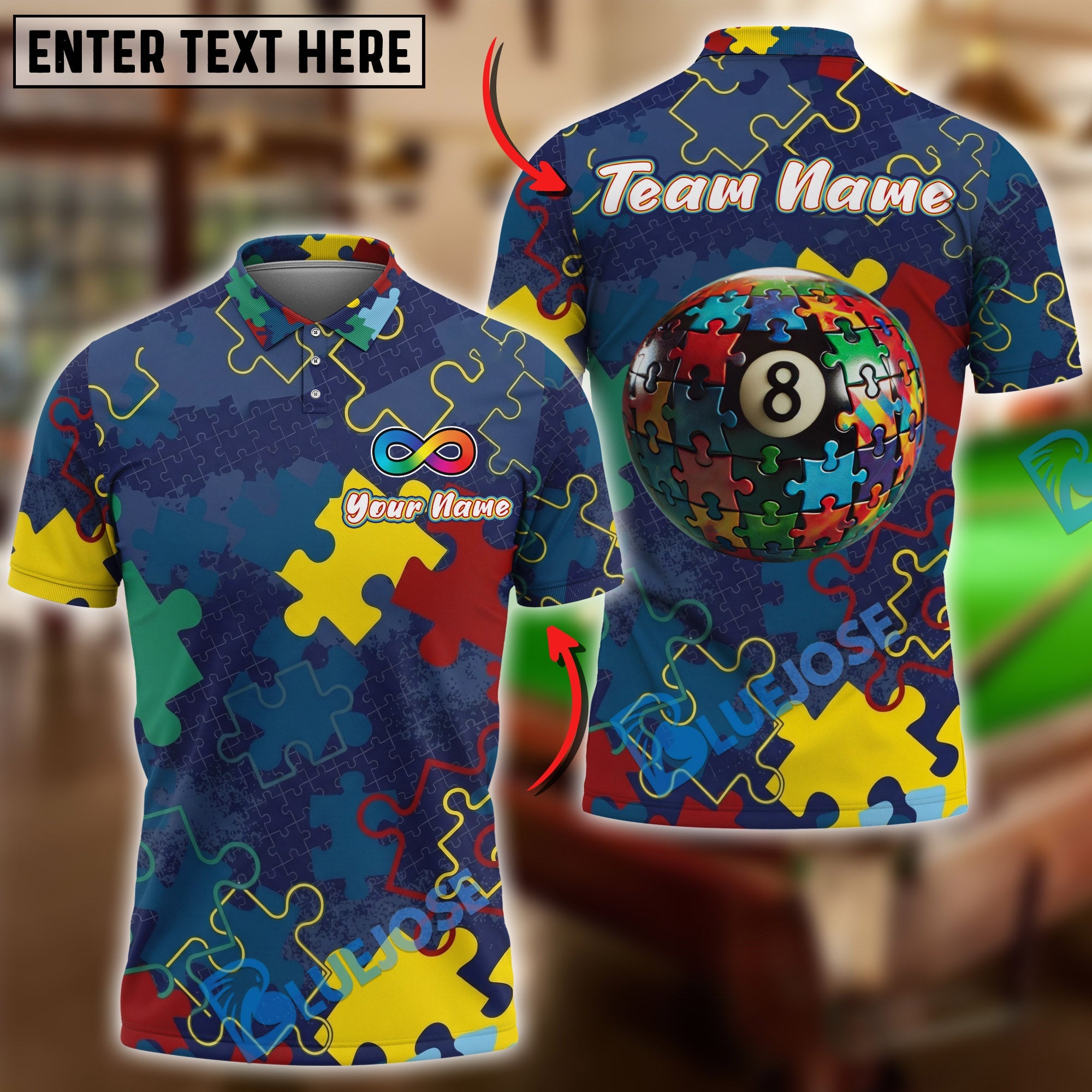 BlueJose Billiards 8 Ball Autism Awareness Puzzle Personalized Shirt
