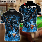 BlueJose Billiards 8 Ball 9 Ball Flame Reaper Cue Breaking Glass Personalized Name Shirt (4 Colors)