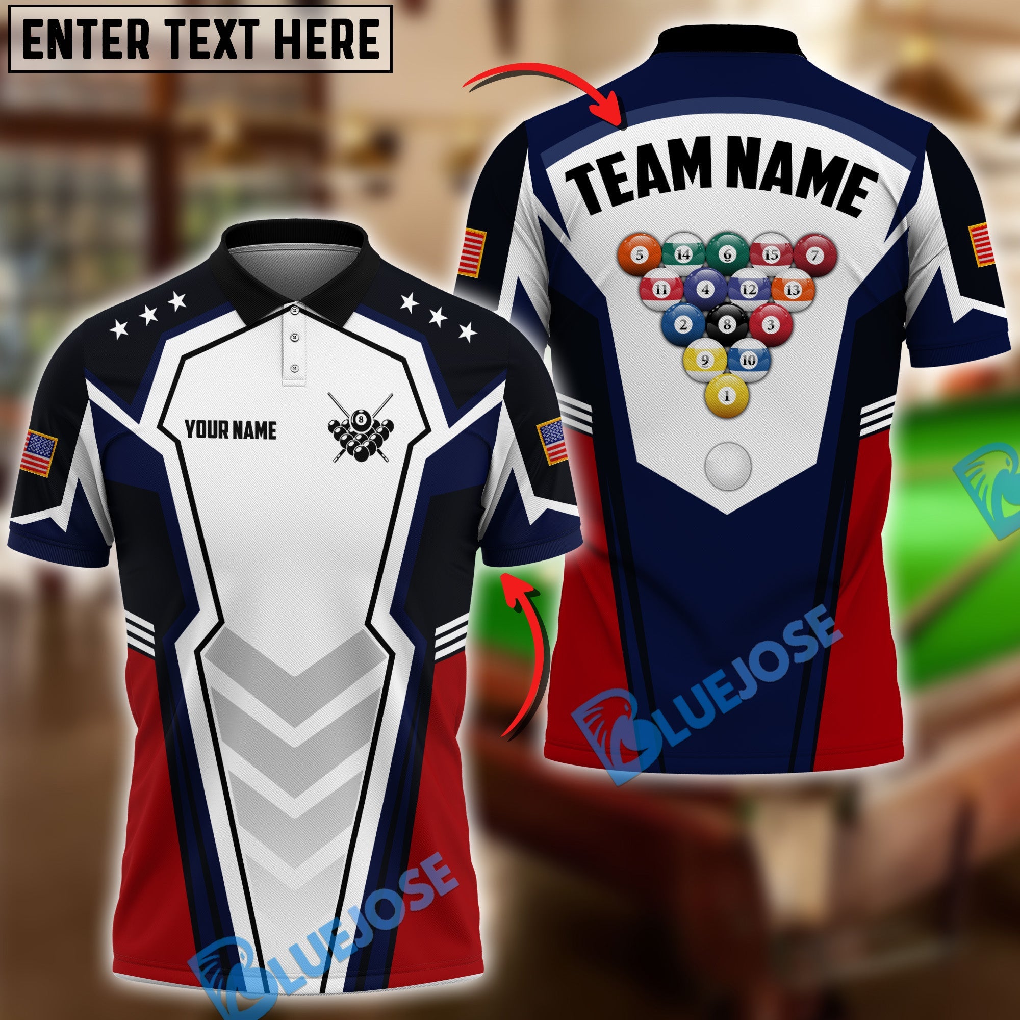 BlueJose Billiards 8-Ball Glory To America Personalized Shirt