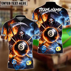 BlueJose Billiards Ball 8 & 9 & 10 Ice Smoke & Fire Reaper Skull Personalized Name Shirt (4 Colors)