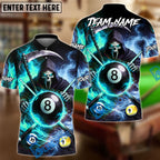 BlueJose Billiards Ball 8 & 9 & 10 Ice Smoke & Fire Reaper Skull Personalized Name Shirt (4 Colors)