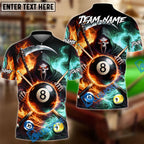 BlueJose Billiards Ball 8 & 9 & 10 Ice Smoke & Fire Reaper Skull Personalized Name Shirt (4 Colors)