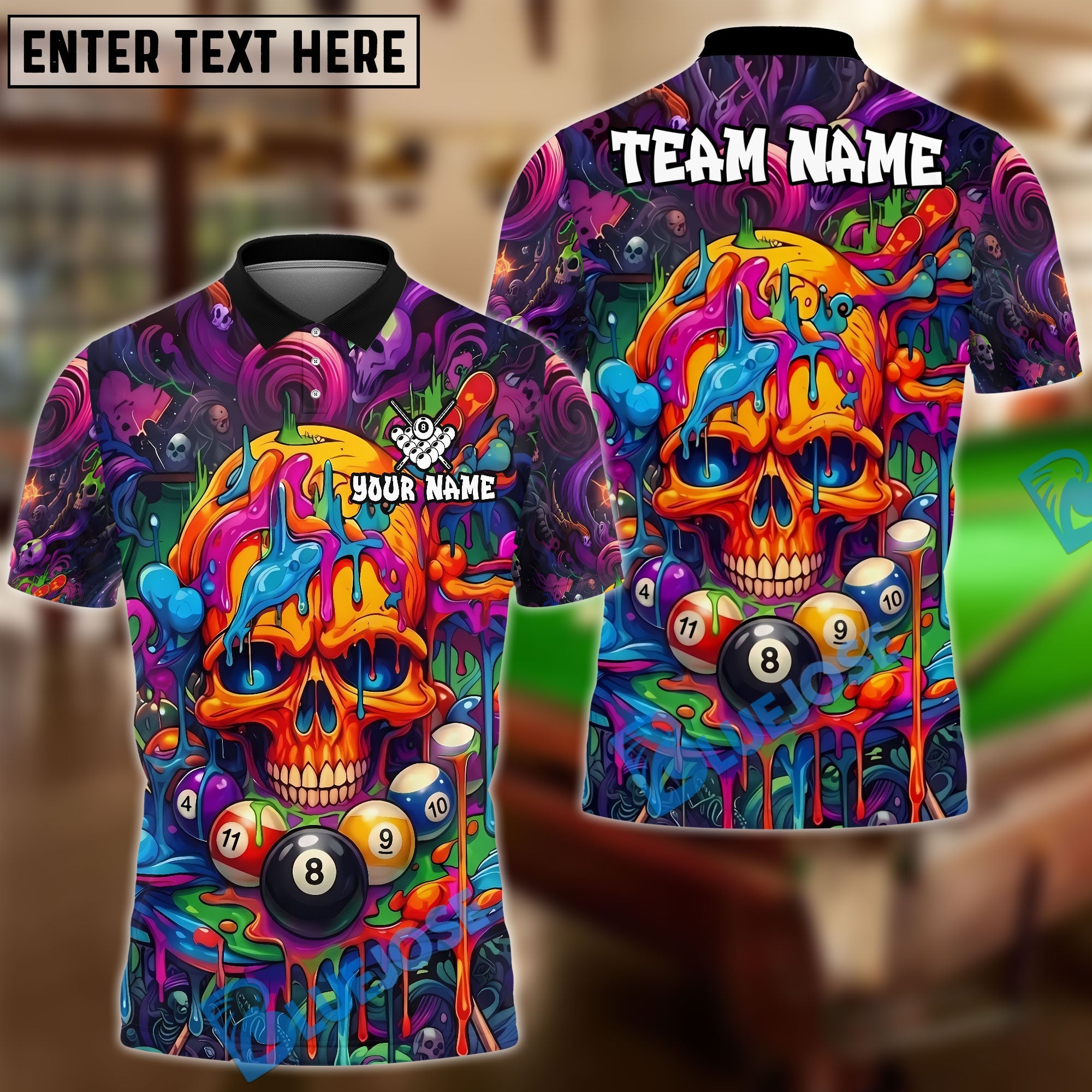 BlueJose Billiards 8 Ball Urban Graffiti Melting Skull Personalized Shirt