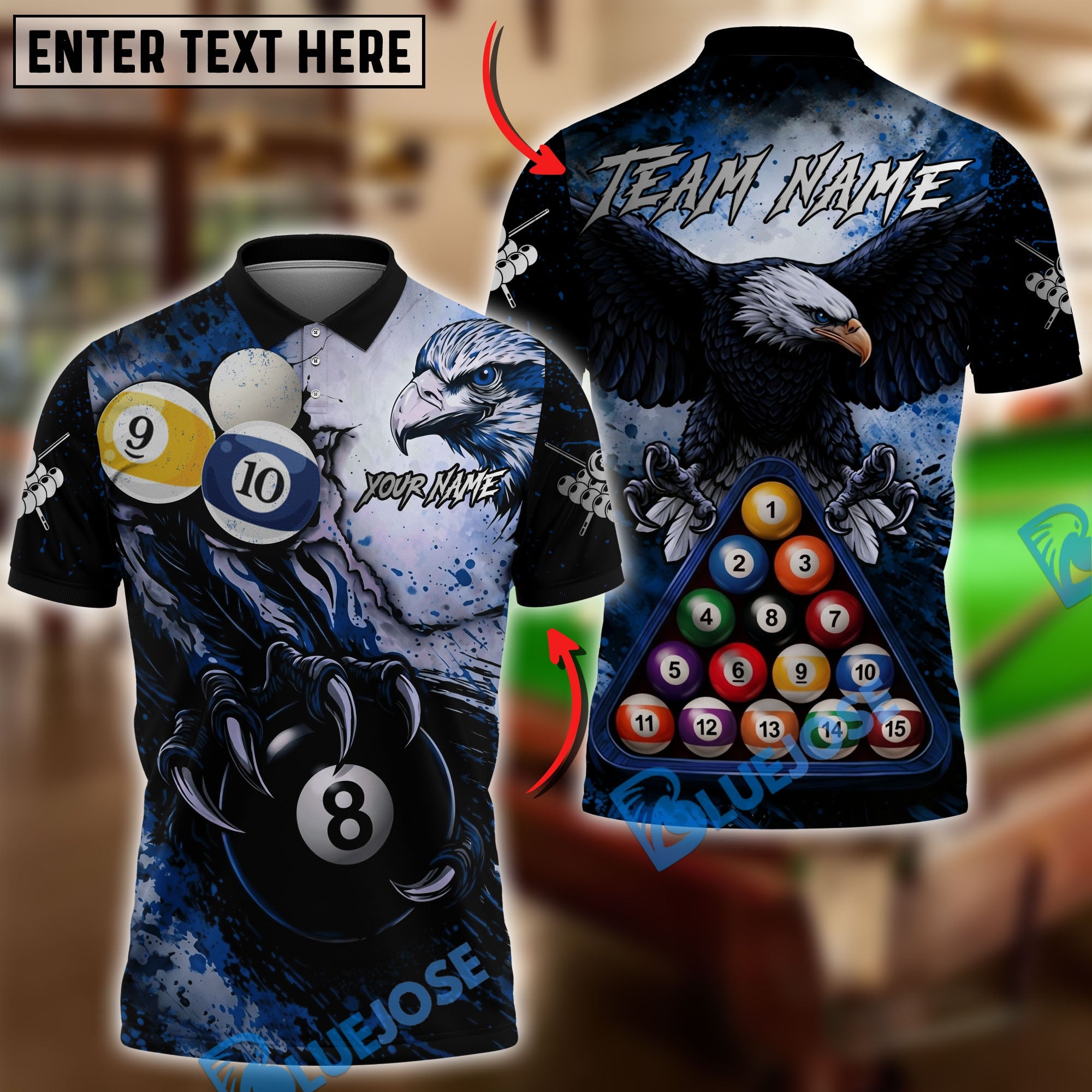 BlueJose Billiards Ball 8 Bloody Claw Personalized Name Shirt (4 Colors)