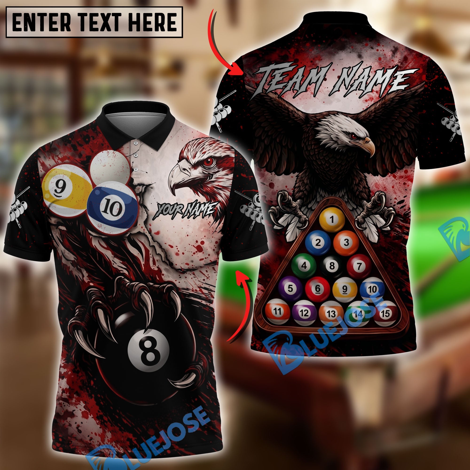 BlueJose Billiards Ball 8 Bloody Claw Personalized Name Shirt (4 Colors)