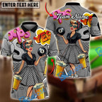 BlueJose Billiards 8 Ball Pin-up Beauty & Beer Retro Customized Name, Team Name 3D Shirt (6 Colors)