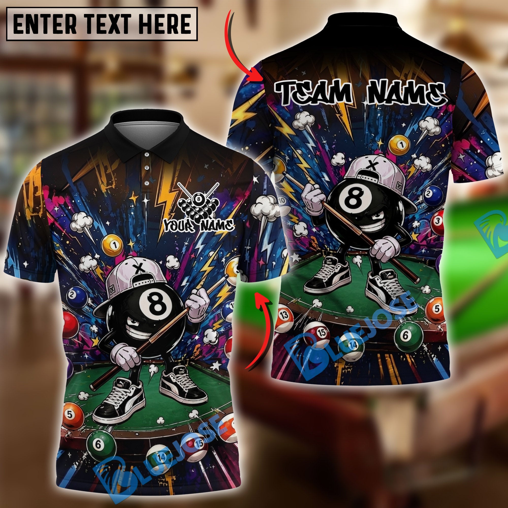 BlueJose Billiards 8 Pool Graffiti Rebellion Personalized Shirt
