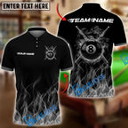 BlueJose Billiards Ball 8 Flaming Cross Cue Personalized Name Shirt (6 Colors)