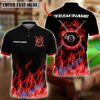 BlueJose Billiards Ball 8 Flaming Cross Cue Personalized Name Shirt (6 Colors)