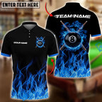 BlueJose Billiards Ball 8 Flaming Cross Cue Personalized Name Shirt (6 Colors)