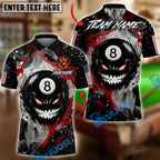 BlueJose Billiards Ball 8 Evil Fire Monster American Flag Personalized Name Shirt (4 Colors)