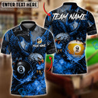 BlueJose Billiards Ball 8 Ball 9 Fire King Eagle Personalized Name Shirt (4 Colors)