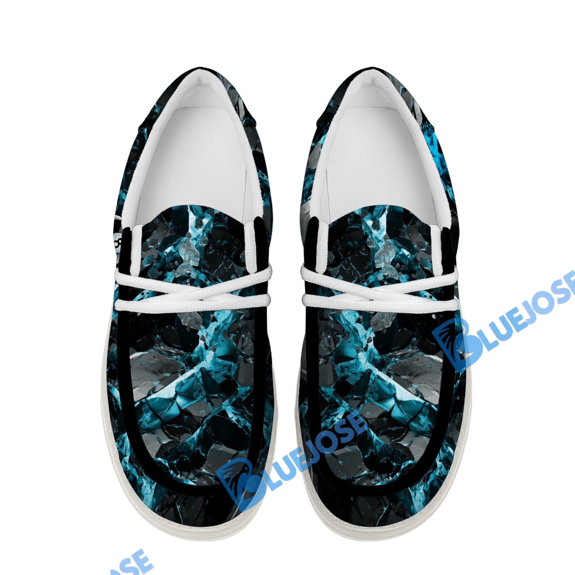 BlueJose Billiards Ball 8 Cyan Dark Material White Canvas Loafer Shoes