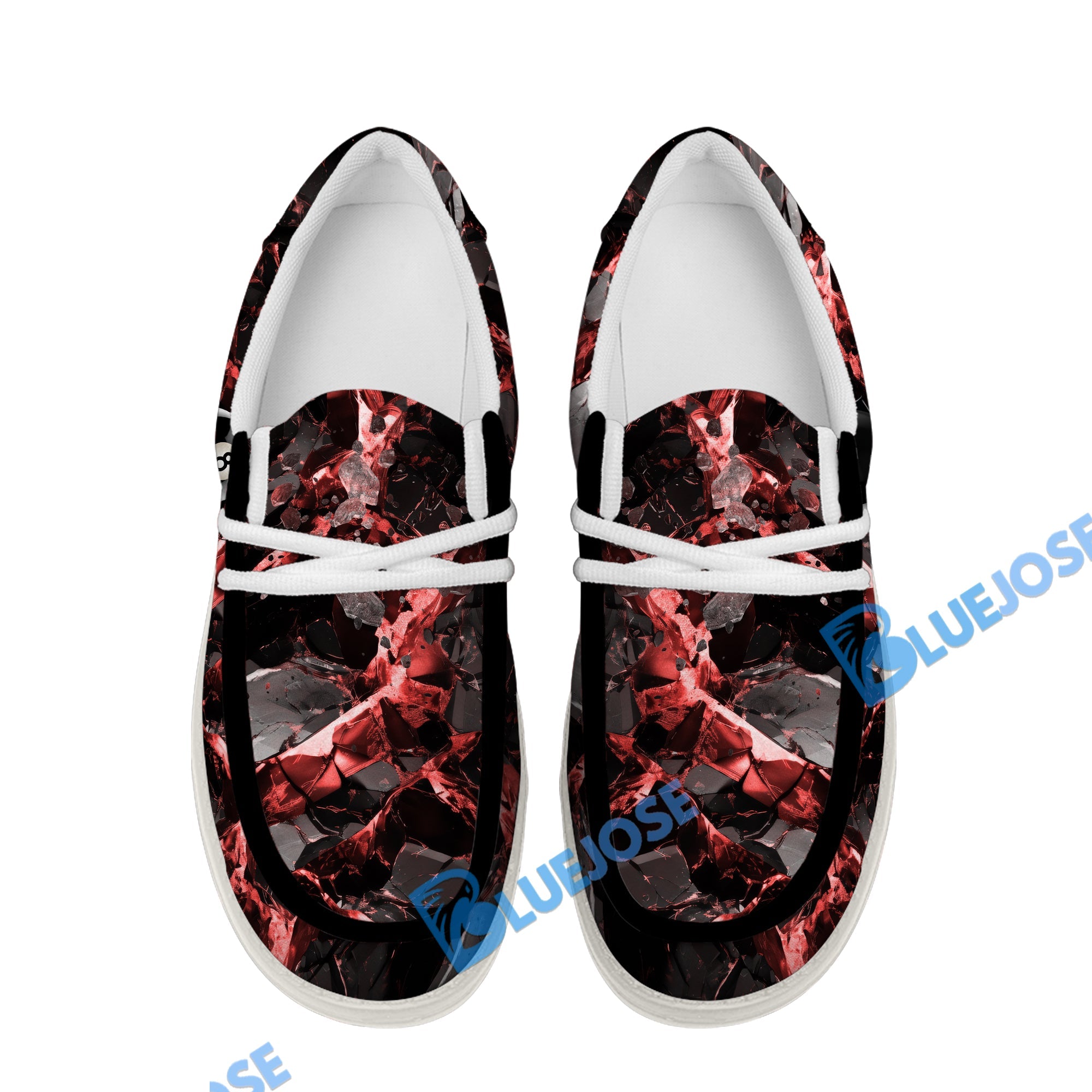 BlueJose Billiards Ball 8 Red Dark Material White Canvas Loafer Shoes