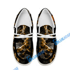 BlueJose Billiards Ball 8 Yellow Dark Material White Canvas Loafer Shoes