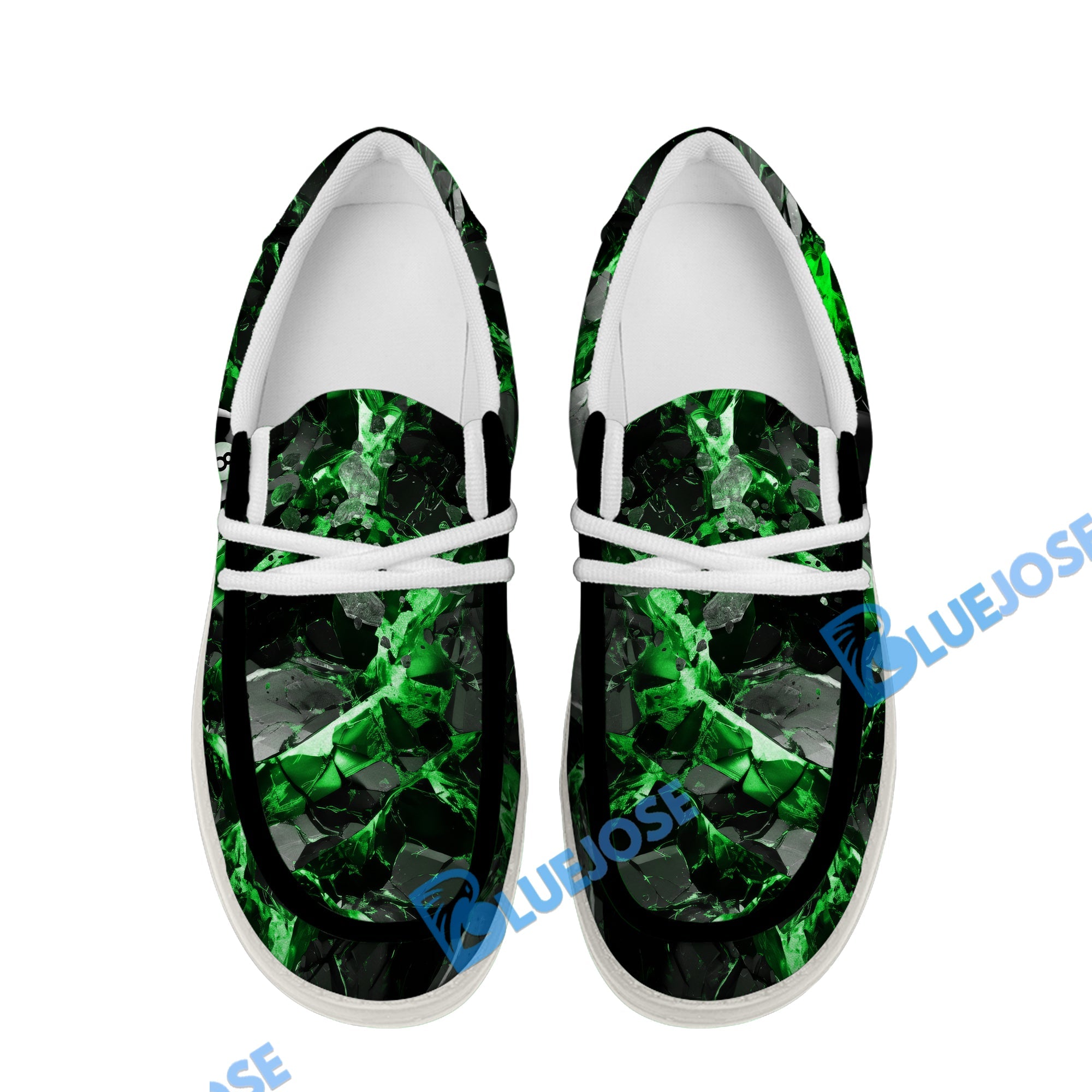 BlueJose Billiards Ball 8 Green Dark Material White Canvas Loafer Shoes