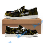 BlueJose Billiards Ball 8 Fire Skull US Flag Yellow White Canvas Loafer Shoes