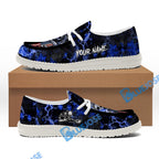 BlueJose Billiards Ball 8 Fire Skull US Flag Blue White Canvas Loafer Shoes