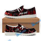 BlueJose Billiards Ball 8 Fire Skull US Flag Red White Canvas Loafer Shoes