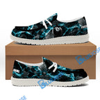 BlueJose Billiards Ball 8 Cyan Dark Material White Canvas Loafer Shoes