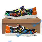 BlueJose Billiards Ball 8 Graffiti Street White Orange Blue Canvas Loafer Shoes