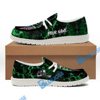 BlueJose Billiards Ball 8 Fire Skull US Flag Green White Canvas Loafer Shoes