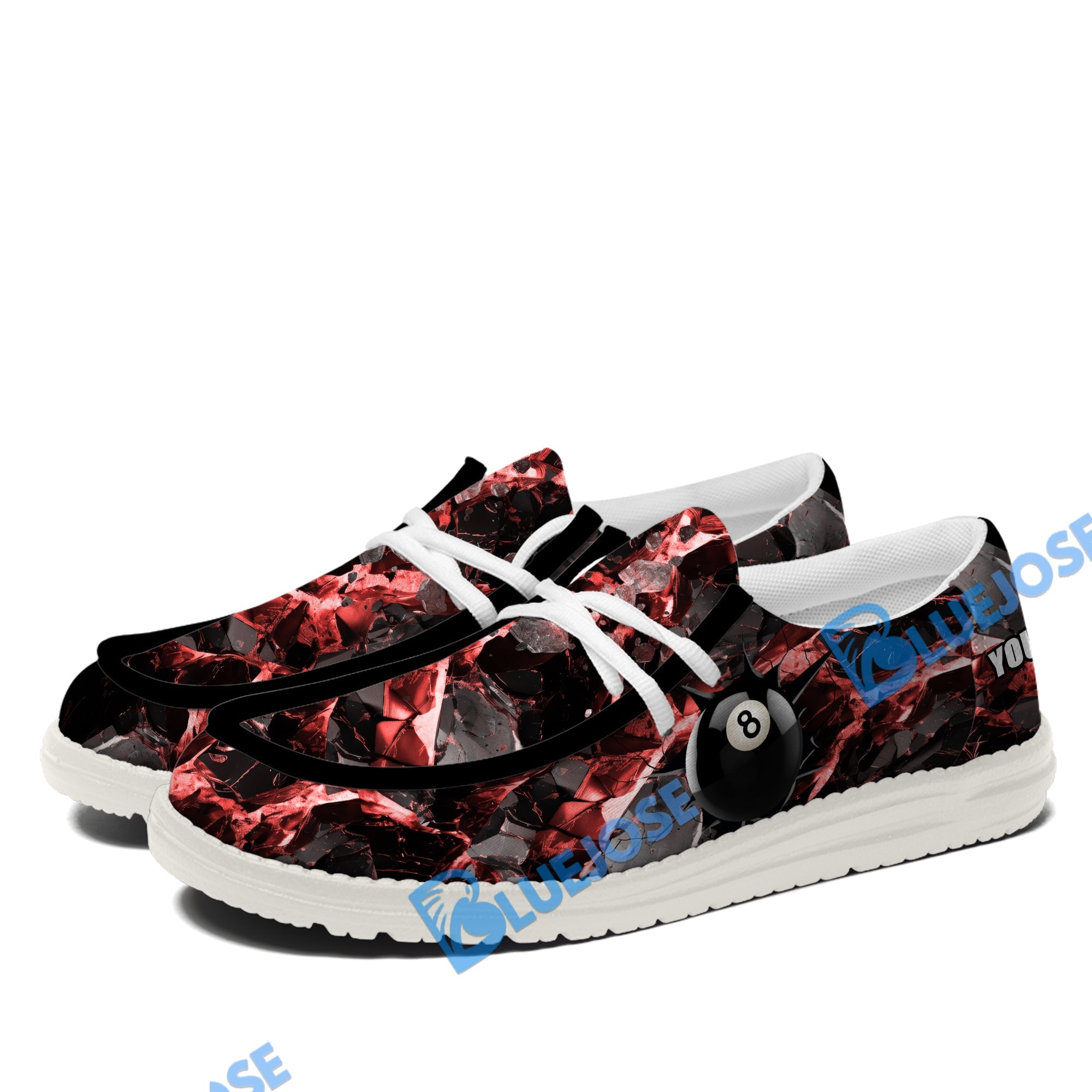 BlueJose Billiards Ball 8 Red Dark Material White Canvas Loafer Shoes