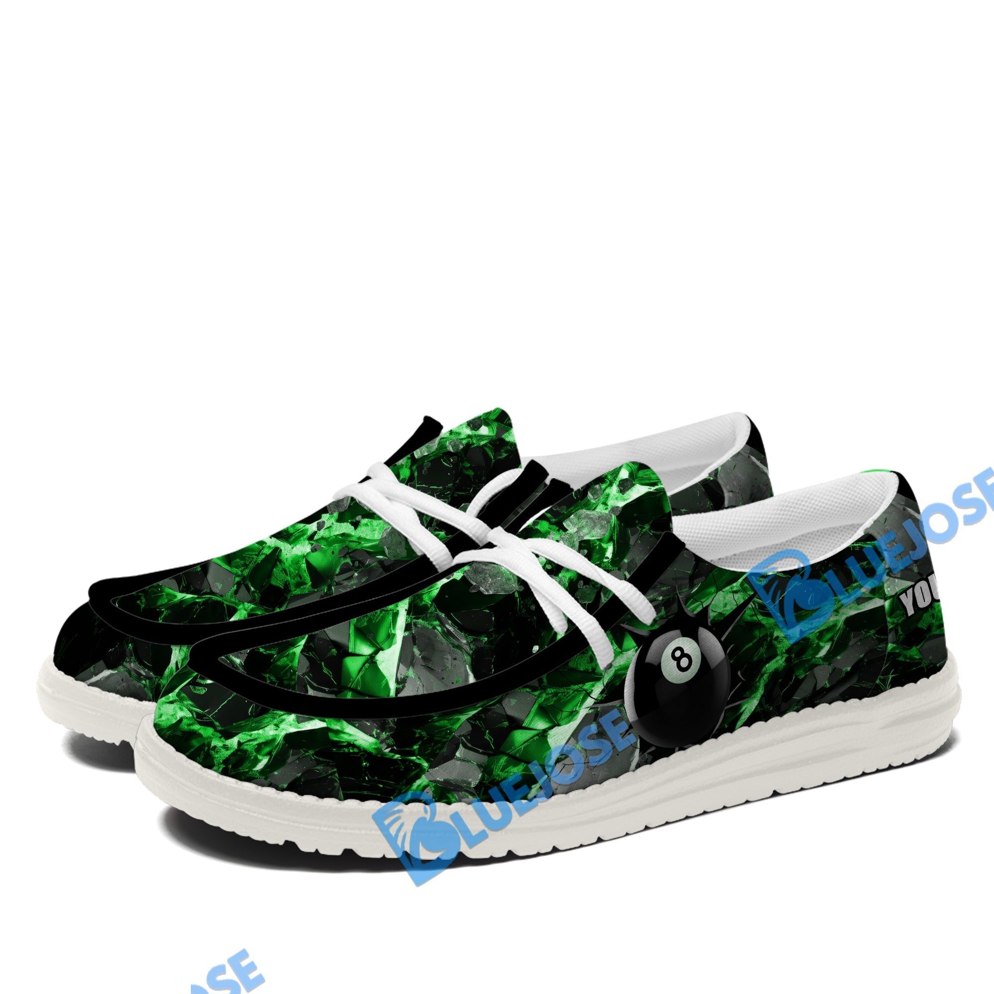 BlueJose Billiards Ball 8 Green Dark Material White Canvas Loafer Shoes